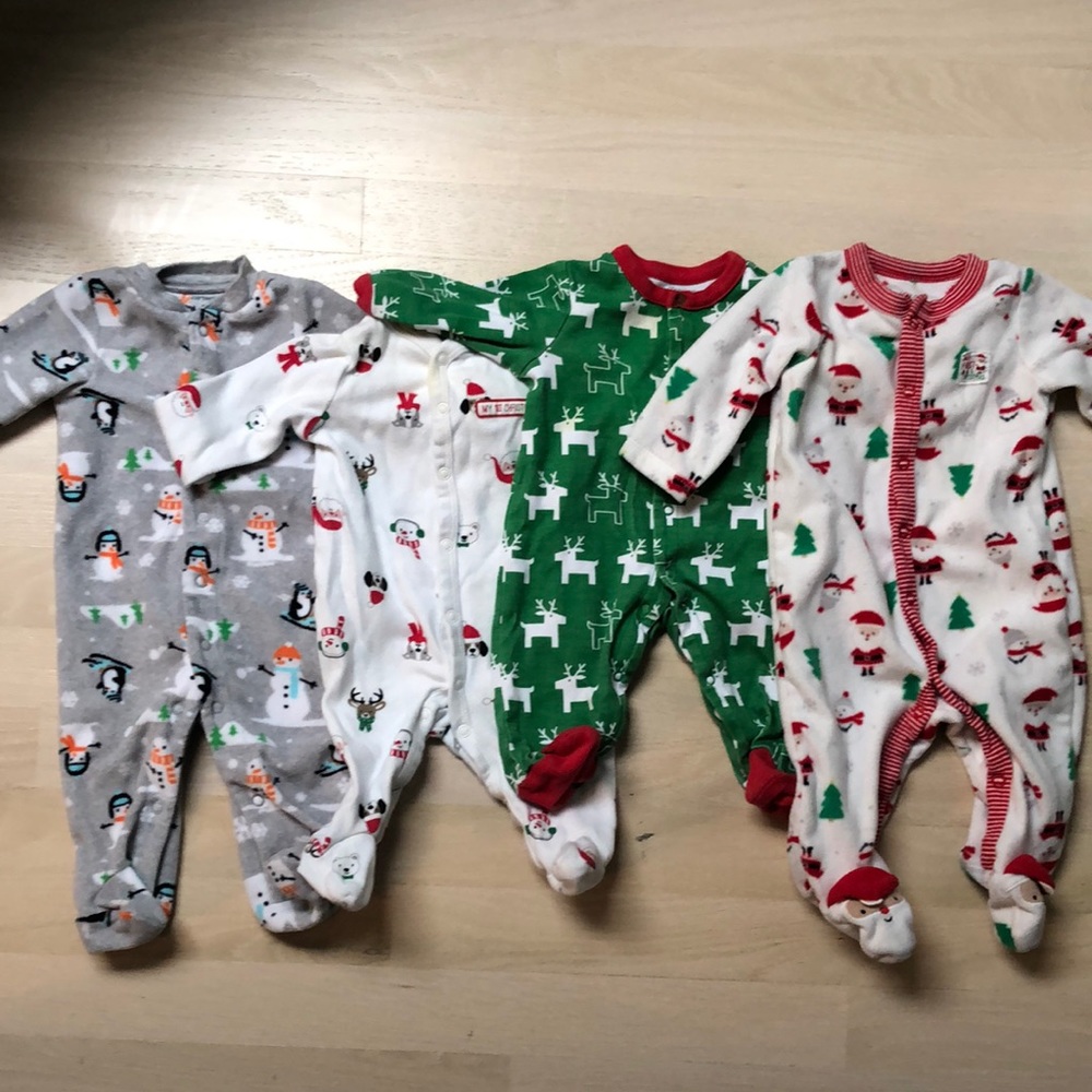 Lot of 4 Holiday/Christmas Bodysuits 0-3 months